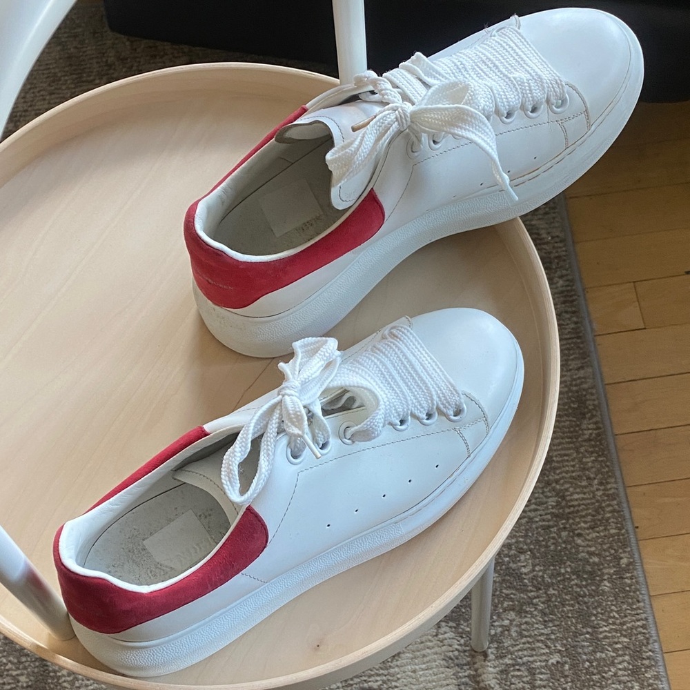 Alexander McQueen White and Crimson Oversized Sneakers